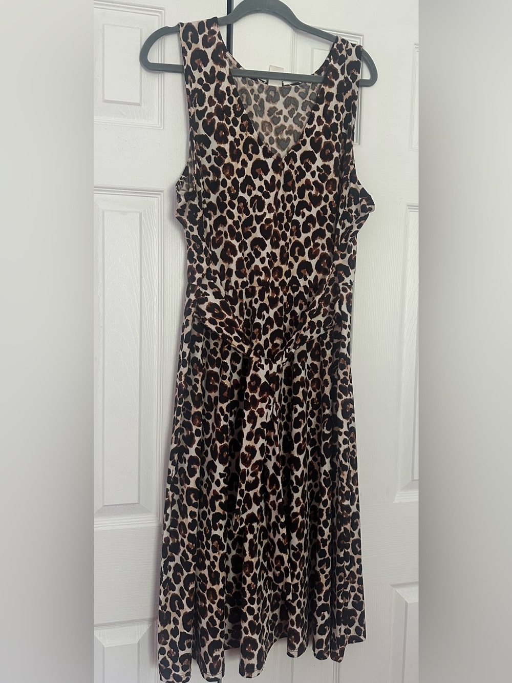 Wrapper Leopard Print Sleeveless V-Neck Dress in Brown and Black